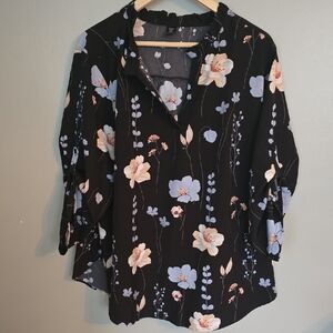 SHEIN Black and Blue Floral Blouse